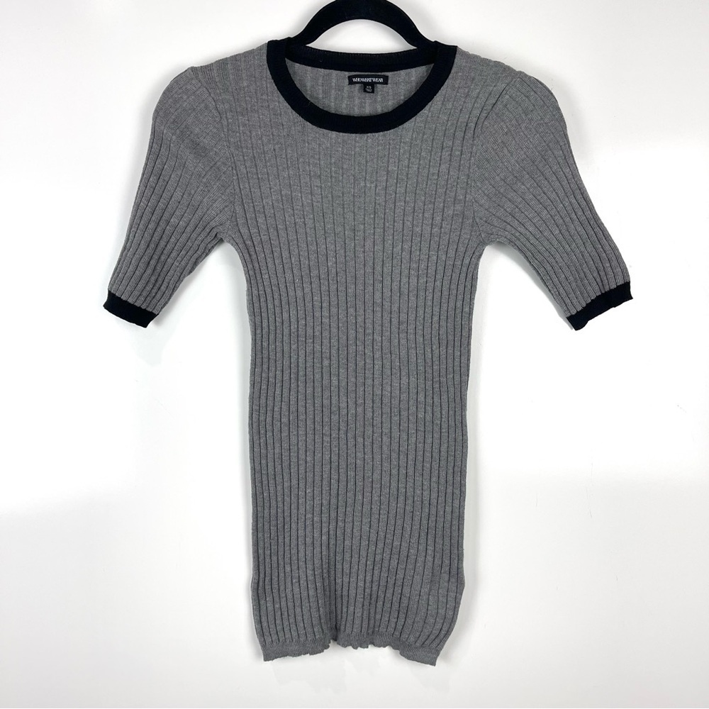 Who What Wear Grey Black Ribbed Knit Top Women's Size XS